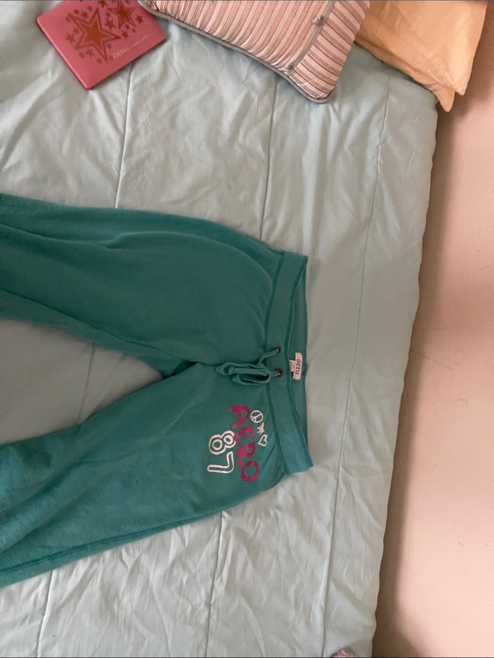 Aeropostale Teal Track Joggers with Pink & White Logo